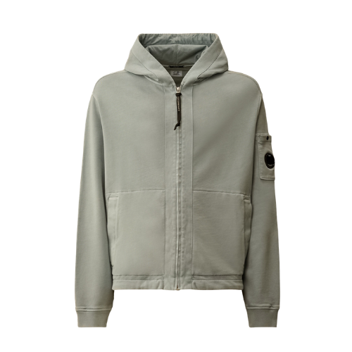 Cotton Diagonal Fleece Zip Hooded Sweatshirt